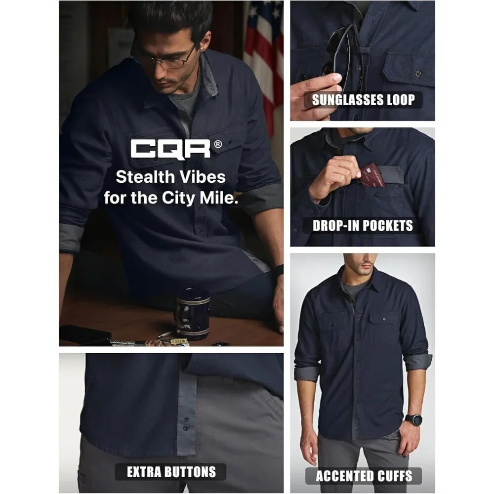 🆕Mens Solid Navy Cotton Flannel Shirt Long Sleeve Casual Outdoor Plaid